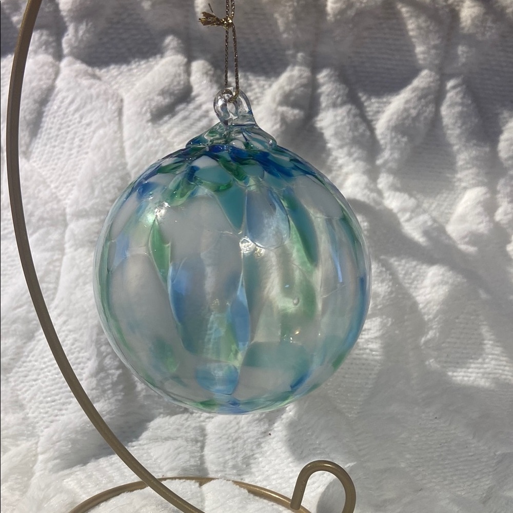 Handcrafted Glass Ornament - Blue and Green